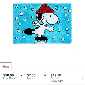 Peanuts wonderland 20 X 30 Bath rug In Blue, Features Imagery of Snoopy Skating